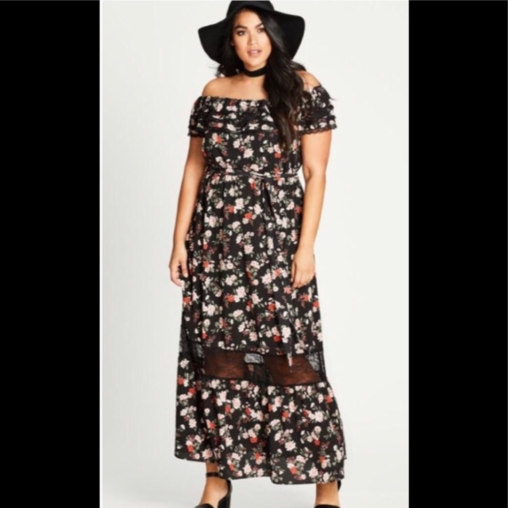 City Chic Black Floral off the shoulder maxi!!!